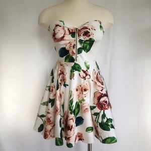 Floral a-line strapless mini dress
